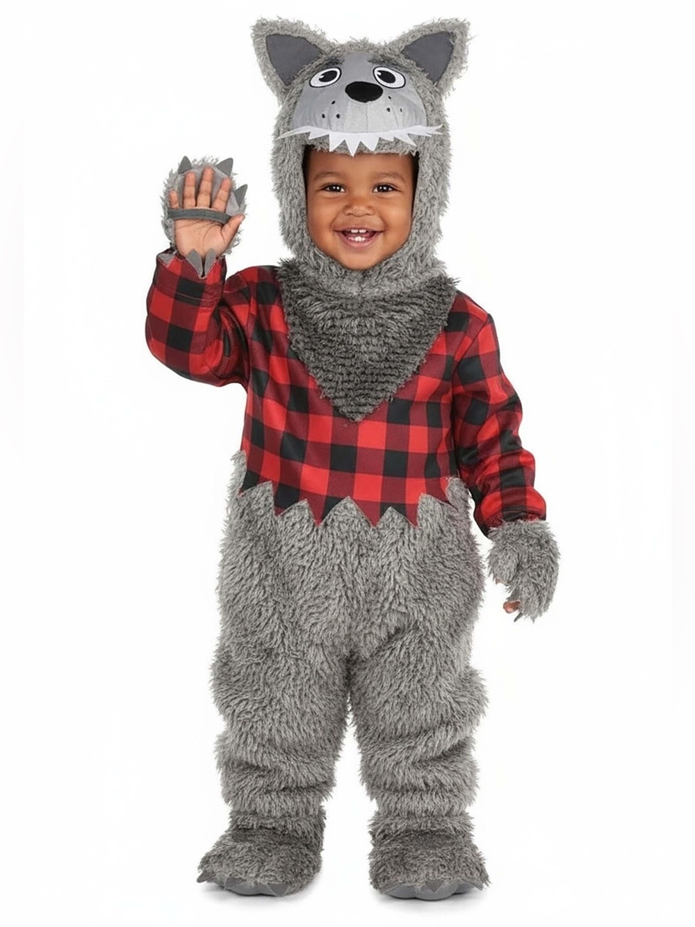 Baby werewolf costume: gray animal jumpsuit and headpiece for Halloween or autum